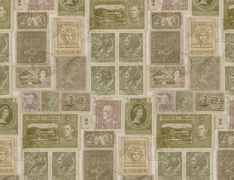 Old Postage Stamps Wallpaper Antique Old World Office Wall | Etsy