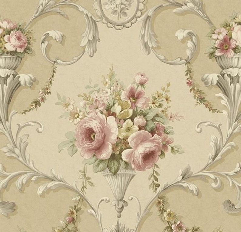 Victorian Rose Floral Cameo Wallpaper Antique Farmhouse Etsy