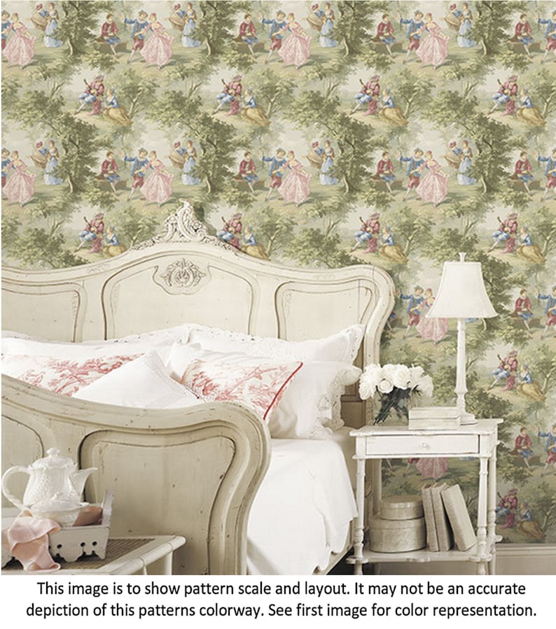 Vintage Country French Victorian Toile Wallpaper Scenic Etsy