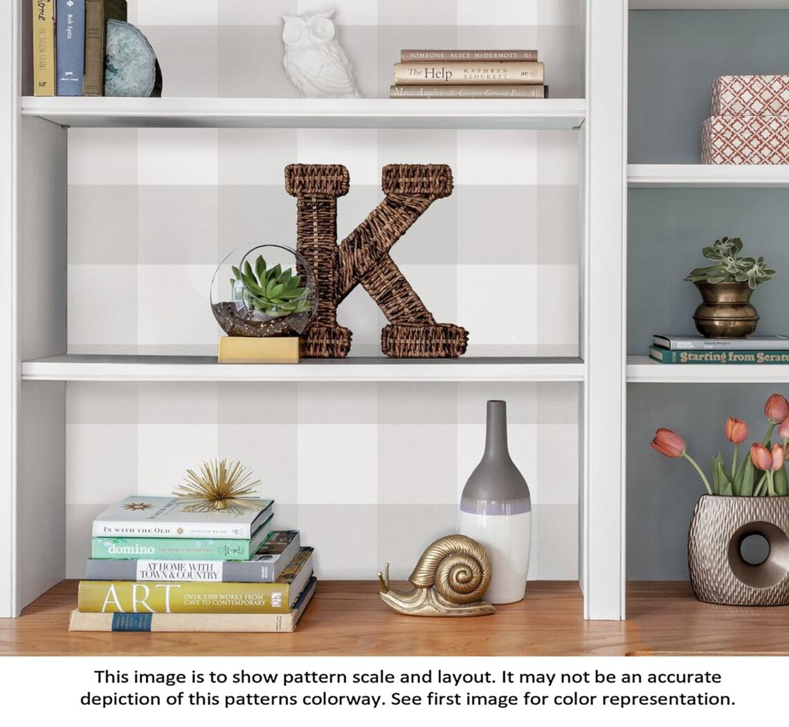 Large Gingham Print Wallpaper Light Gray Buffalo Check Etsy