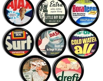 Retro Laundry Cabinet Knobs • Vintage Detergent Ad Drawer Pulls for Kitsch Utility Room • Mid-Century or Pop Art Decor (Set of 8) • 119C1 #3