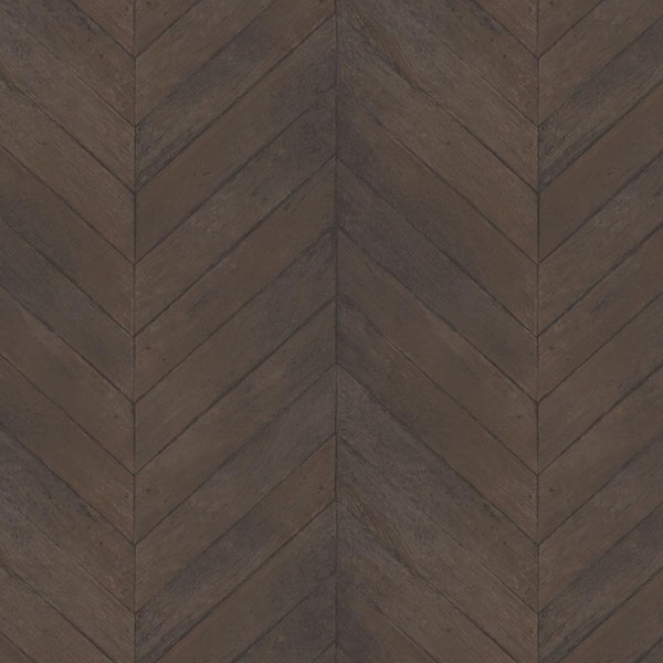 Dark Brown Distressed Wood Chevron Wallpaper, Faux Stained Herringbone, Rustic Farmhouse Industrial, Manly Study Den – By The Yard G67997so