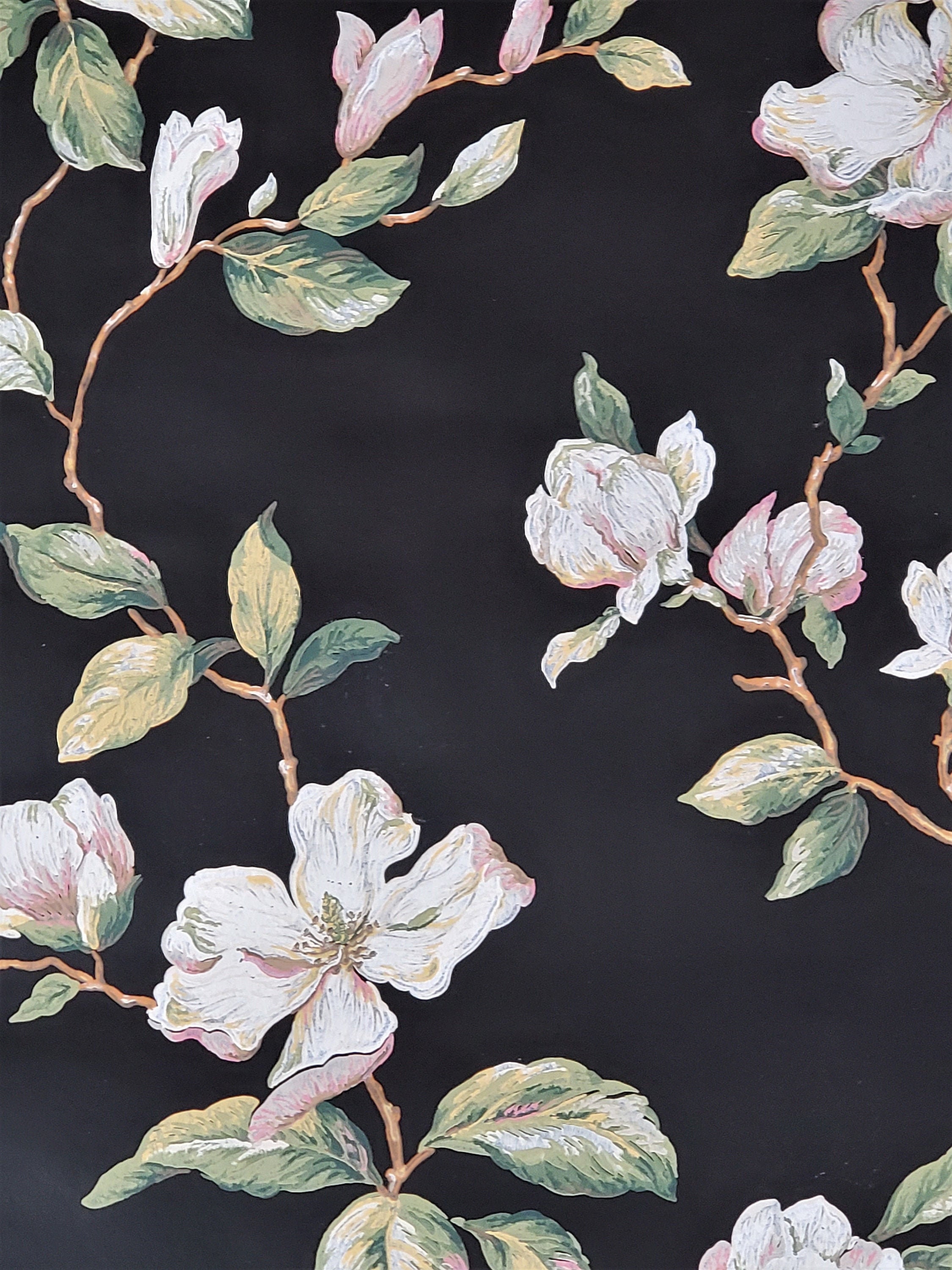 Black Floral Vintage Wallpaper