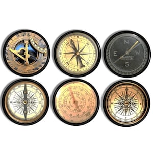 Old World Compass 6 Knob Set, Vintage Coastal Drawer Pull, Antique Map Navigation, Nautical Rose Dial, Travel Nursery Furniture 816B28 #1