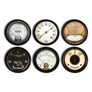 Vintage Industrial Gauge Cabinet Knobs • Steampunk Meter Drawer Pulls • Retro Mechanical Hardware • Garage Workshop • Set of 6 • 816D25 #4