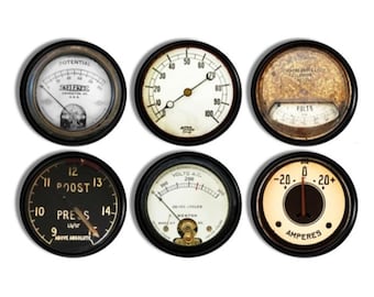 Vintage Industrial Gauge Cabinet Knobs • Steampunk Meter Drawer Pulls • Retro Mechanical Hardware • Garage Workshop • Set of 6 • 816D25 #4