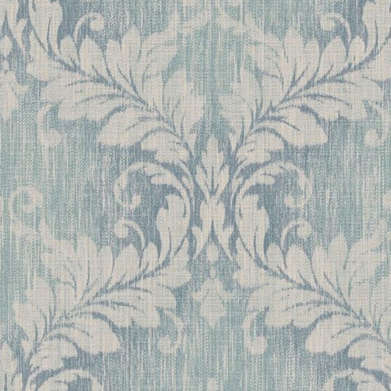Faded Antiqued Blue Damask Wallpaper Large Floral Acanthus Etsy