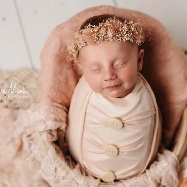 Quick Wrap* easy swaddling*cream jersey fabric* photographers aide* newborn floral headband*newborn photo props* quick wrap posing