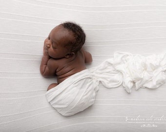 Newborn Textured Wrap, newborn photo prop, off white swaddle, baby posing, photography layer, soft stretch fabric, textured basket filler