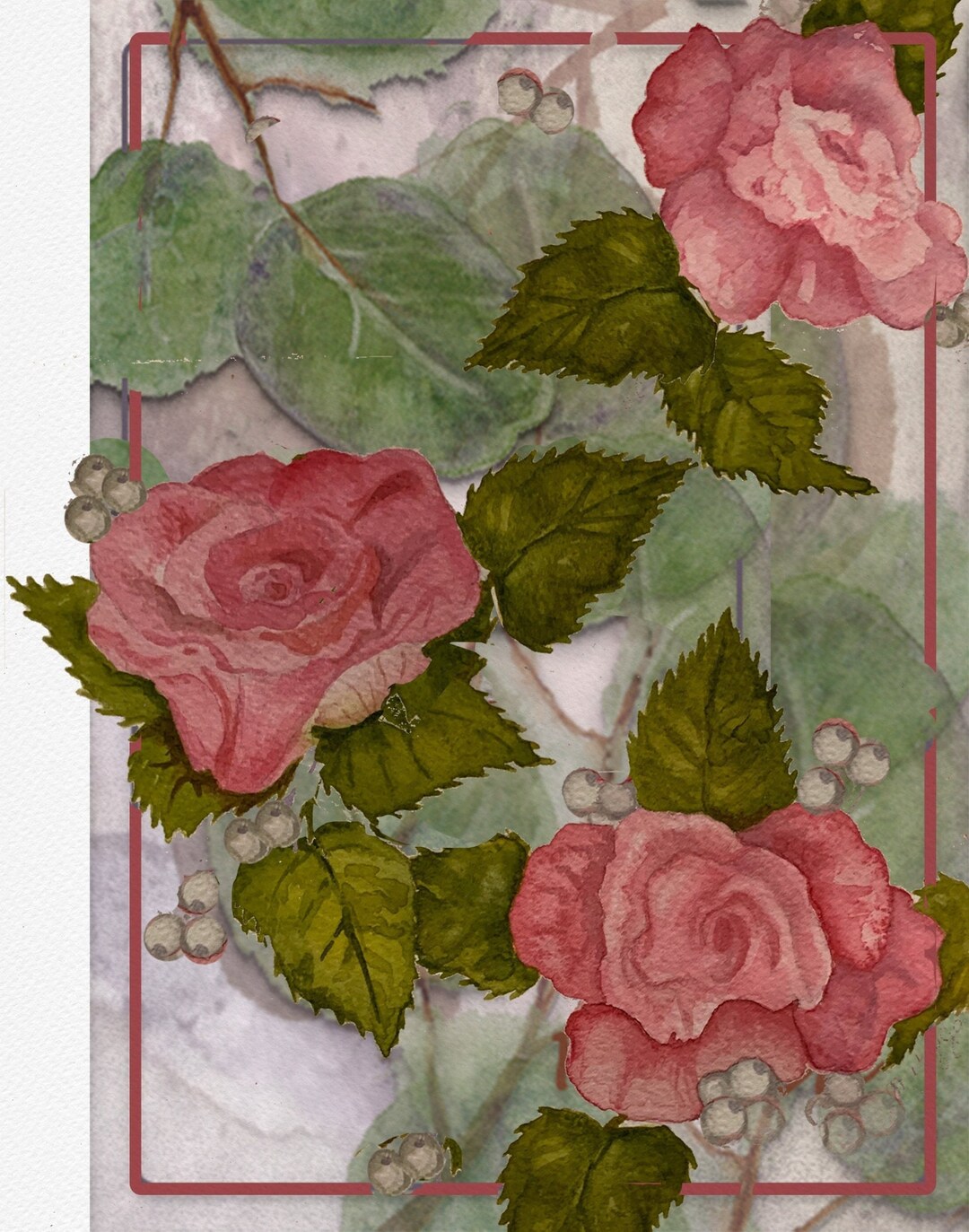 Pink Roses Floral Greeting Card - Etsy