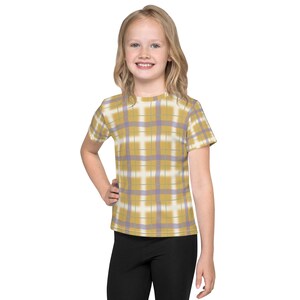 Mustard Gold Plaid Kids crew neck t-shirt