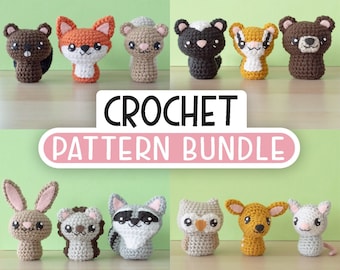 Crochet Fox, Squirrel, Beaver, Chipmunk, Bear, Rabbit, Raccoon, Hedgehog Amigurumi Patterns | Backyard Critters 1-4 Pattern Bundle
