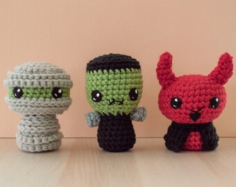 Halloween Crochet Amigurumi Pattern: Frankenstein, Devil, Mummy (PDF Pattern) | Trick or Treat 3
