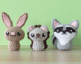 Crochet Rabbit, Hedgehog and Raccoon Amigurumi Pattern | Backyard Critters 3