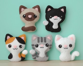 Cute Felt Cat Sewing Pattern - Felt Animals - Siamese Cat - Black Cat - Cat Gift - Cat Mom - Cat Lover Gift - Tuxedo Cat | Swat Team Kitties