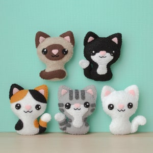 Cute Felt Cat Sewing Pattern Felt Animals Siamese Cat Black Cat Cat Gift Cat Mom Cat Lover Gift Tuxedo Cat Swat Team Kitties image 1