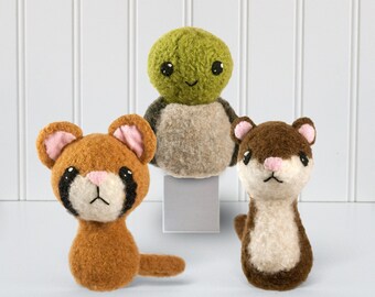 Backyard Critters 5 Felted Knitting Amigurumi Pattern with Cougar, Turtle and Weasel
