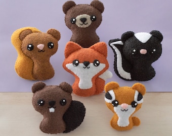 Felt Animals Sewing Pattern - Fox, Squirrel, Beaver, Chipmunk, Skunk, Bear | Backyard Critters 1