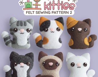 Felt Longhair Cat Sewing Pattern: Himalayan, Tuxedo, Calico Kitties