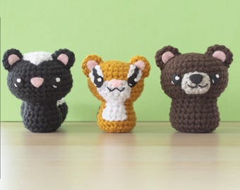 Crochet Bear, Chipmunk and Skunk Amigurumi Pattern | Backyard Critters 2