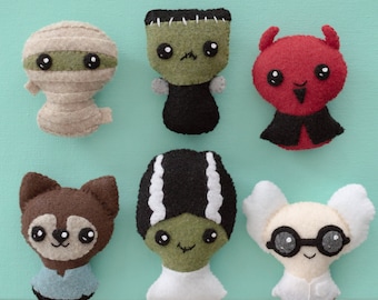 Halloween Felt Sewing Pattern - Werewolf, Frankenstein, Mummy, Mad Scientist, Monster Bride, Devil | Trick or Treat 2