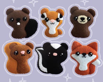 Felt Animals Sewing Pattern - Fox, Squirrel, Beaver, Chipmunk, Skunk, Bear | Backyard Critters 1