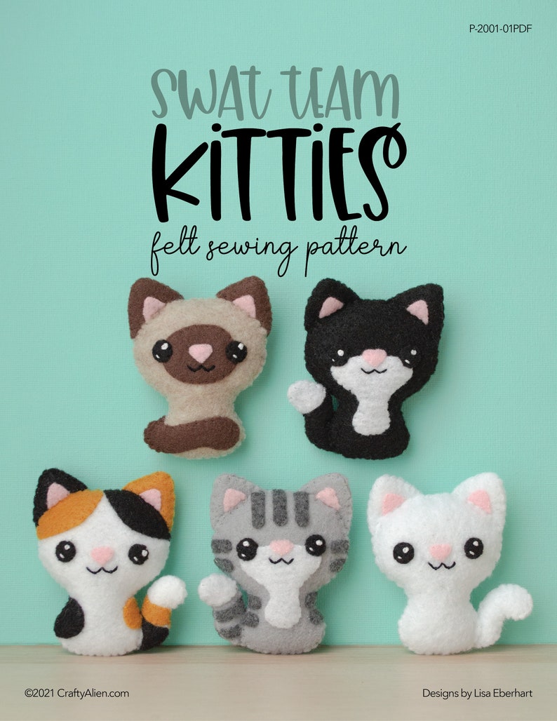 Cute Felt Cat Sewing Pattern Felt Animals Siamese Cat Black Cat Cat Gift Cat Mom Cat Lover Gift Tuxedo Cat Swat Team Kitties image 2