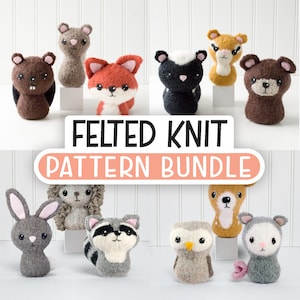 Felted Knit Fox, Squirrel, Beaver, Chipmunk, Bear, Rabbit, Raccoon, Hedgehog Amigurumi Patterns Backyard Critters 1-4 Pattern Bundle image 1