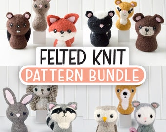 Felted Knit Fox, Squirrel, Beaver, Chipmunk, Bear, Rabbit, Raccoon, Hedgehog Amigurumi Patterns | Backyard Critters 1-4 Pattern Bundle