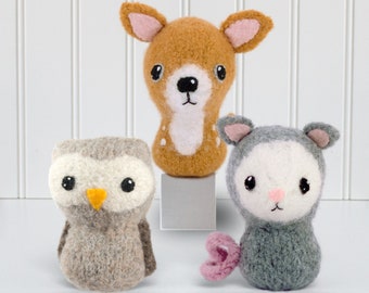 Backyard Critters 4 Felted Knitting Amigurumi Pattern with Owl, Deer and Opossum