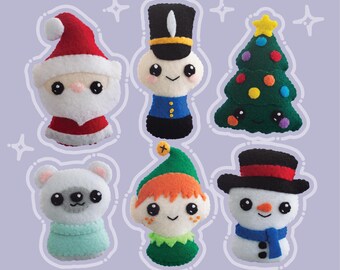 Felt Santa, Christmas Tree, Toy Soldier, Elf, Snowman, Polar Bear Sewing Pattern | Ho Ho Holidays 1