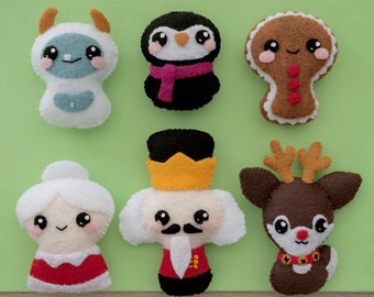 NEW! Felt Sewing Pattern - Mrs. Santa, Gingerbread Boy, Penguin, Reindeer, Yeti, Nutcracker | Ho Ho Holidays 2