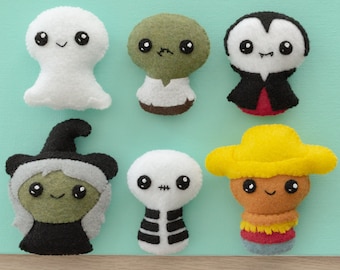 Halloween Felt Sewing Pattern - Zombie, Witch, Ghost, Vampire, Skeleton, Scarecrow | Trick or Treat 1