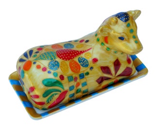 Queen of Sheba golden Cow Butter Dish entirely hand painted porcelain, Luxury Gift Box for a special birthday present