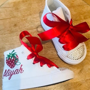 sale Converse Chuck Taylor All Star Hi Sneaker - Baby / Toddler - White Monochrome Strawberry personalized shoes with or with out crystals
