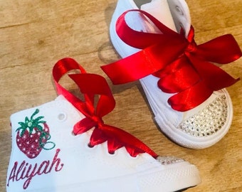 sale Converse Chuck Taylor All Star Hi Sneaker - Baby / Toddler - White Monochrome Strawberry personalized shoes with or with out crystals