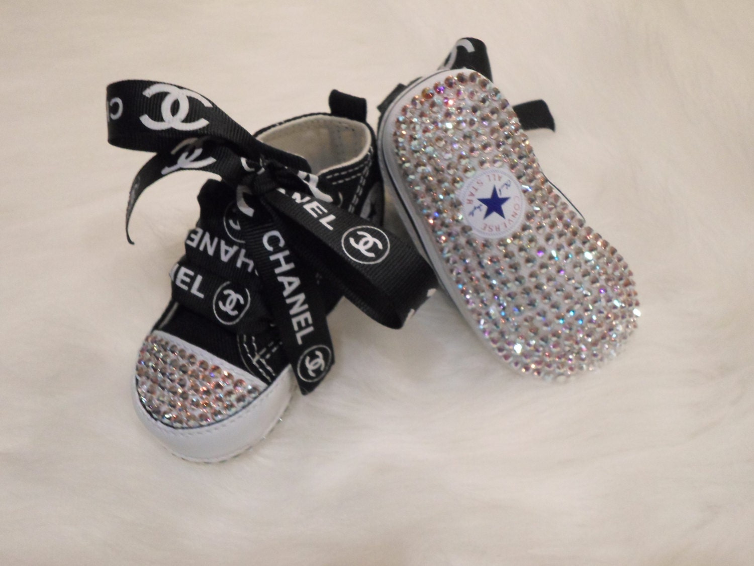 SALE Baby Black Converse crib shoes Swarovski Crystals ...