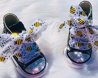 NEW Black white  high top queen bee shoes  Customized with Name &  Crystals (if you choose)
