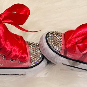 Pink Minnie Mouse Disney Inspired Crystalized High-top Converse Customized with Name &  Crystals (if you choose)