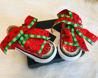 Converse Blinged with Crystals Watermelon Shoes great summer birthday shoes personalized  on in a melon birthday shoes