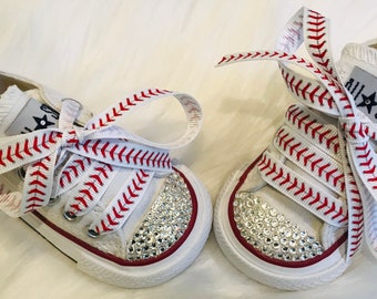 baseball soft ball your team family name Inspired Crystalized Converse chucks Customized with Name & Crystals (if you choose)