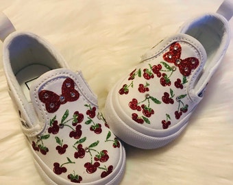 New Cherry Mickey and Minnie mouse Vans bling shoes with  crystals personalized shoes glitter shoes