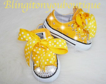 Bee-YOU-tiful  baby infant toddler Converse Chuck Taylors Crystals Bling shoes ALLSTAR rhinestones Pageants PHOTO Prop girl yellow