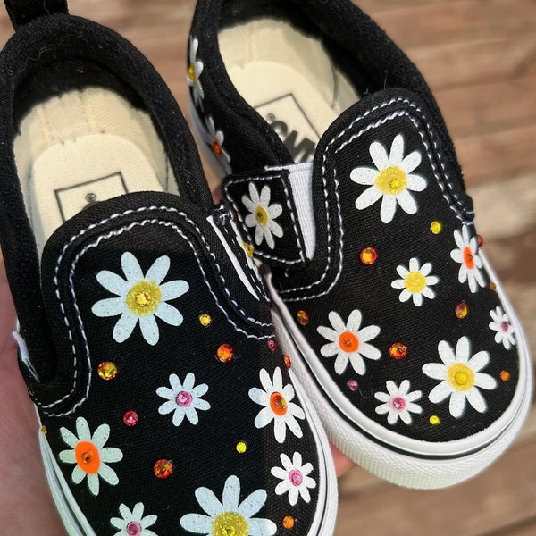 New daisy birthday party shoes  Vans Slip on  Customized with Name & Crystals (if you choose)  1st birthday outfit shoes summer shoes