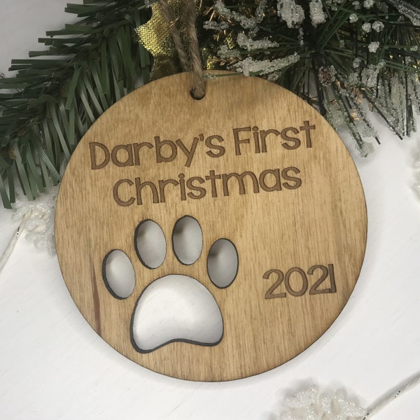 Personalized Dog Christmas Ornament - Puppy's First Christmas, Paw Print, Pet Gift, Dog Ornament, Dog Christmas, Dog Love