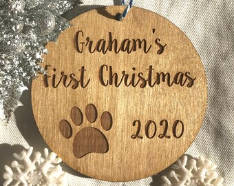 Personalized Dog Christmas Ornament - Puppy's First Christmas, Paw Print, Pet Gift, Dog Ornament, Dog Christmas, Dog Love