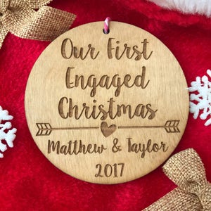 First Engaged Christmas Ornament Personalized Wood Ornament, He Asked, She Said Yes, Gift for Her, Engagement Gift, Jus image 7