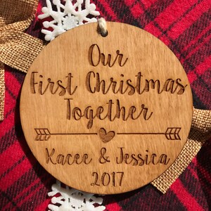 Our First Christmas Together Ornament Personalized Wood Ornament, Anniversary Gift, Gifts for Her, Adoption Ornament, immagine 8