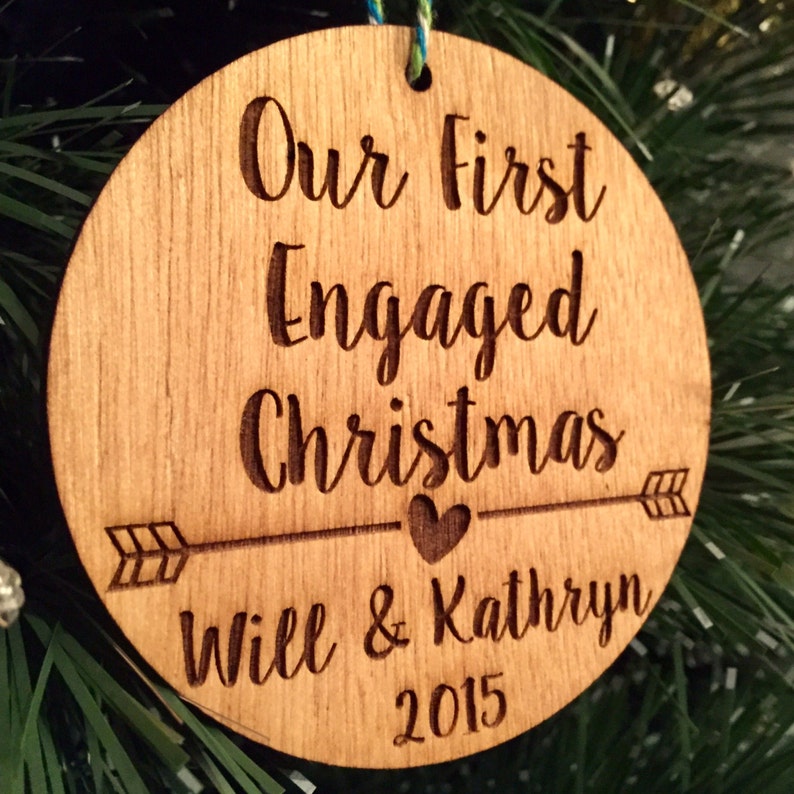 First Engaged Christmas Ornament Personalized Wood Ornament, He Asked, She Said Yes, Gift for Her, Engagement Gift, Jus image 6