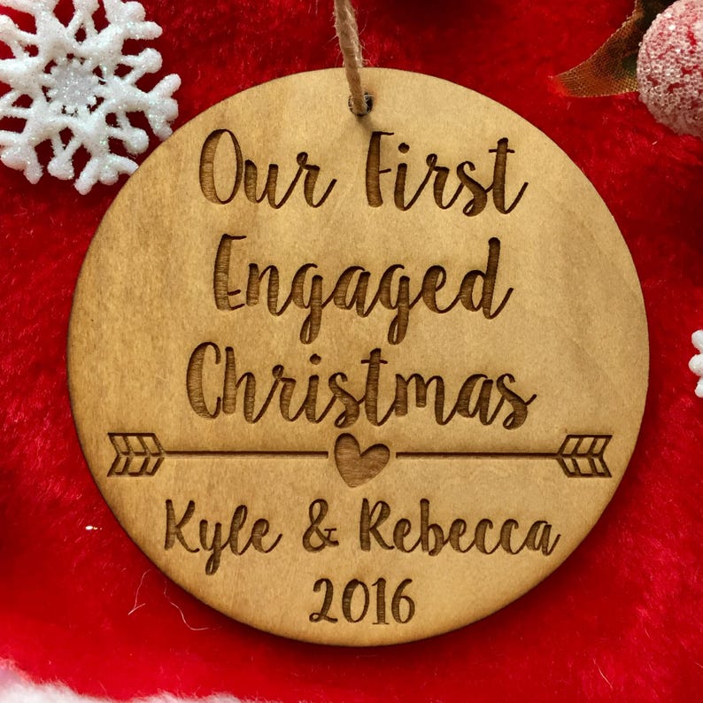 First Engaged Christmas Ornament Personalized Wood Ornament, He Asked, She Said Yes, Gift for Her, Engagement Gift, Jus image 8